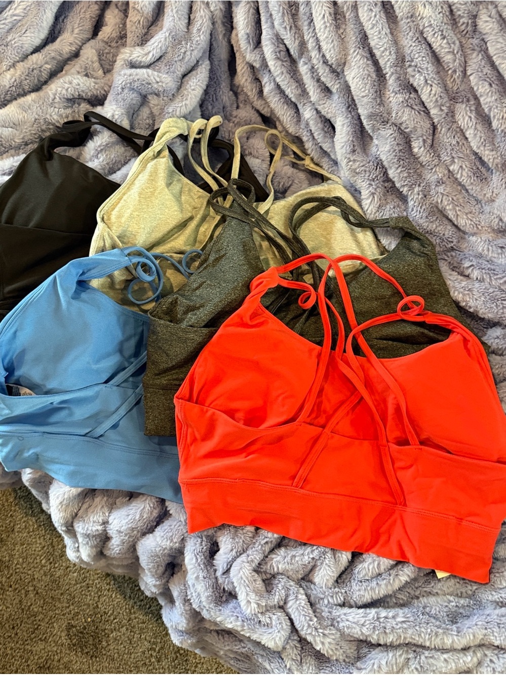 Women's Strappy Sports Bralette — Black, Gray, Heather Gray, Orange. And Blue